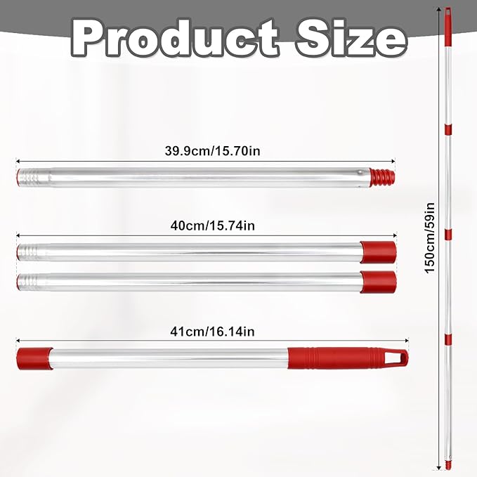 4-Section Spin Mop Handle Replacement, (30 to 58 inch) Stainless Steel Handle Easy Install, Resistant to Deformation, American Threaded Joint, Compatible with O-Ceda Spin Mop Easy Wring Spin Mop Head