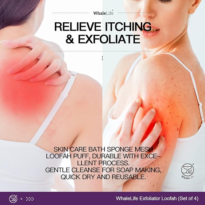 Loofah Sponge Bath Sponge for Women Men 4 Pack (White Rough Surface)