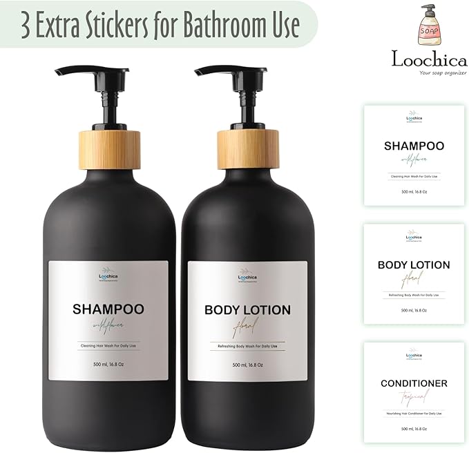 2 Pack Black Glass Soap Dispenser Set, Matte Black Soap Dispenser for Sink, Rustic Kitchen Decor