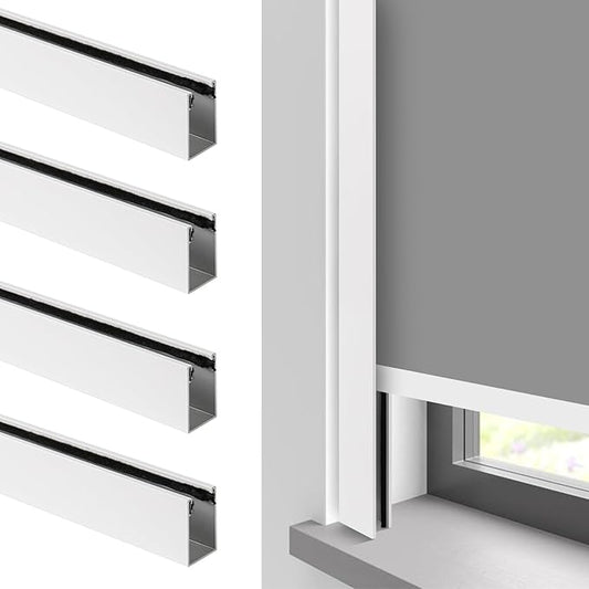 100% Blackout U-Channel Aluminum Light Blocking Strip for Window Shades Roller and Blinds Both Sides Tracks for Blackout Shades Easy to Install Great for Bedroom Nursery (White-4pcs, 58.5")