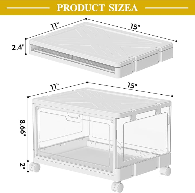 SNSLXH Clear Storage Bins with Lids & Wheels, Stackable Plastic Craft Containers, Large Closet Organizers Box for Bedrooms Living Rooms 24 QT, 4-Tiers