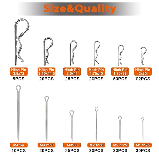 380 Pcs Heavy Duty Pin Kit, Hitch, R, Hair, Lynch, PTO Pins for Trucks, Trailers, Tractors, Mowers, Accessories, Farm, Lawn, Hitches, Garden