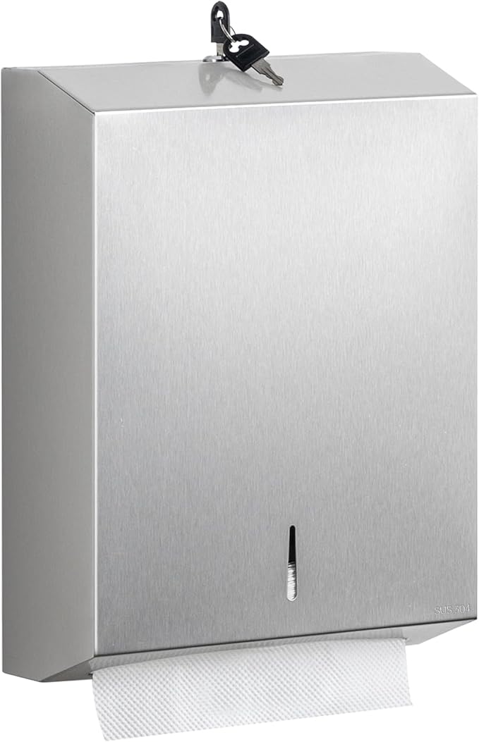 Paper Towel Dispenser Wall Mount: Commercial Paper Towel Dispenser with Lock - 304 Stainless Steel Hand Towel Dispenser for Bathroom, C-fold/Tri-fold/Multi-fold, Silver