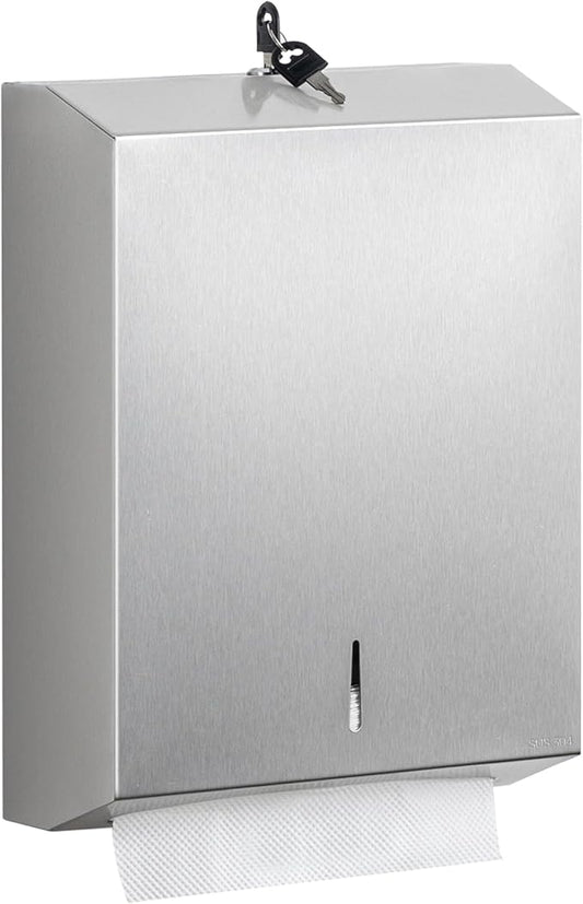 Paper Towel Dispenser Wall Mount: Commercial Paper Towel Dispenser with Lock - 304 Stainless Steel Hand Towel Dispenser for Bathroom, C-fold/Tri-fold/Multi-fold, Silver