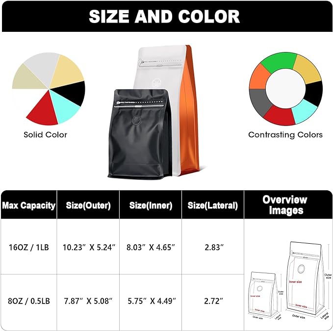 Coffee Bags with Valve(60pcs,16 oz,1 lb) Vented Coffee Beans Packaging Bags High Barrier Aluminumed Foil Flat Bottom Heat Sealed Side Zipper Resealable Storage Bag for Home or Business（White+Gray）