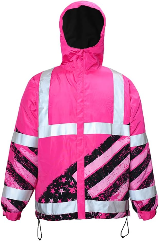 Color US Flag High Visibility Hoodie for Men Women Reflective Tapes Safety Workwear for Worker Runner Patriotic