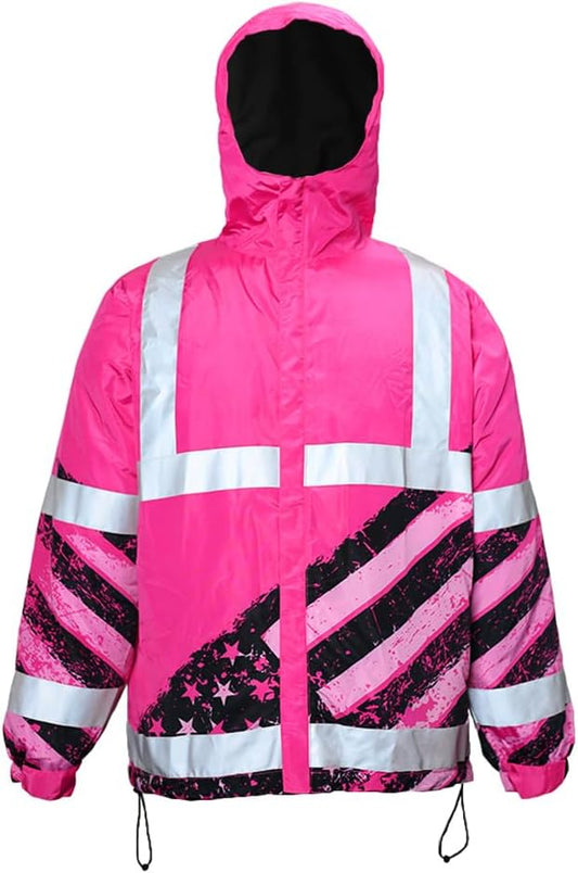 Color US Flag High Visibility Hoodie for Men Women Reflective Tapes Safety Workwear for Worker Runner Patriotic