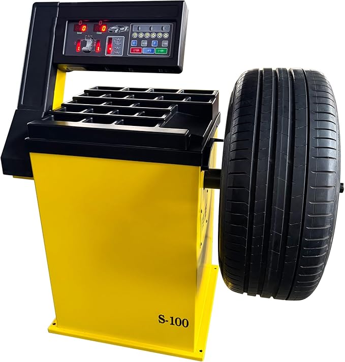 S-100 Tire Balancer Machine - 110V 0.25kw | 12-24" Rim Professional Wheel Balancer Heavy-Duty for Tire Repair and Wheel Balancing Garage Shop Equipment w/ 1 Year Full Warranty
