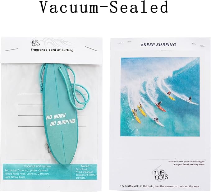 THEDOTS Series 15 Pack Coconut Lychee Surfboard Hanging Car Air Fresheners, Detachable Message Cards with Surfing Art, Long-lasting Scent for Car & Home