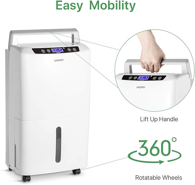 Waykar 2000 Sq. Ft Dehumidifier for Home and Basements, with Auto or Manual Drainage, 0.66 Gallon Water Tank Capacity