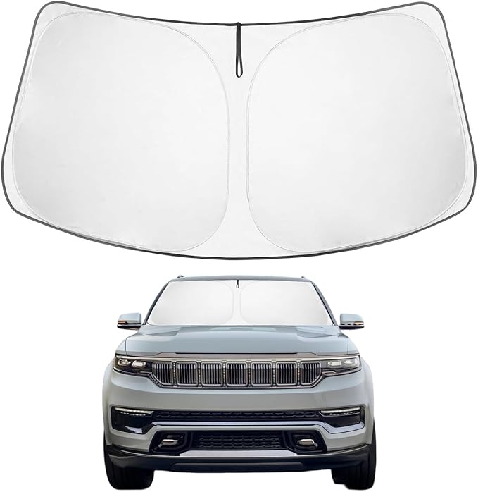 Proadsy 2025 Upgrade Windshield Sun Shade Custom Fit Jeep Wagoneer 2022-2024 2025 4-Layer Foldable Front Sunshade Protector Sun Visor Blocks UV Rays Keep Car Cooler Accessories