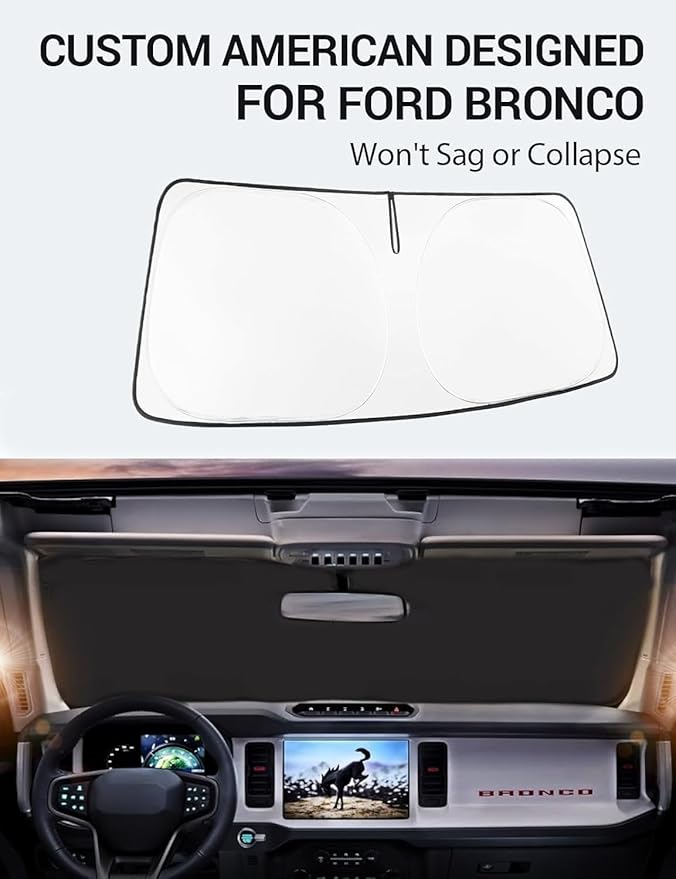 Proadsy Upgrade Windshield Sun Shade Custom Fit Ford Bronco 2/4-Door 2021-2024 2025 Foldable Front Sunshade Protector Blocks UV Rays Keep Car Cooler