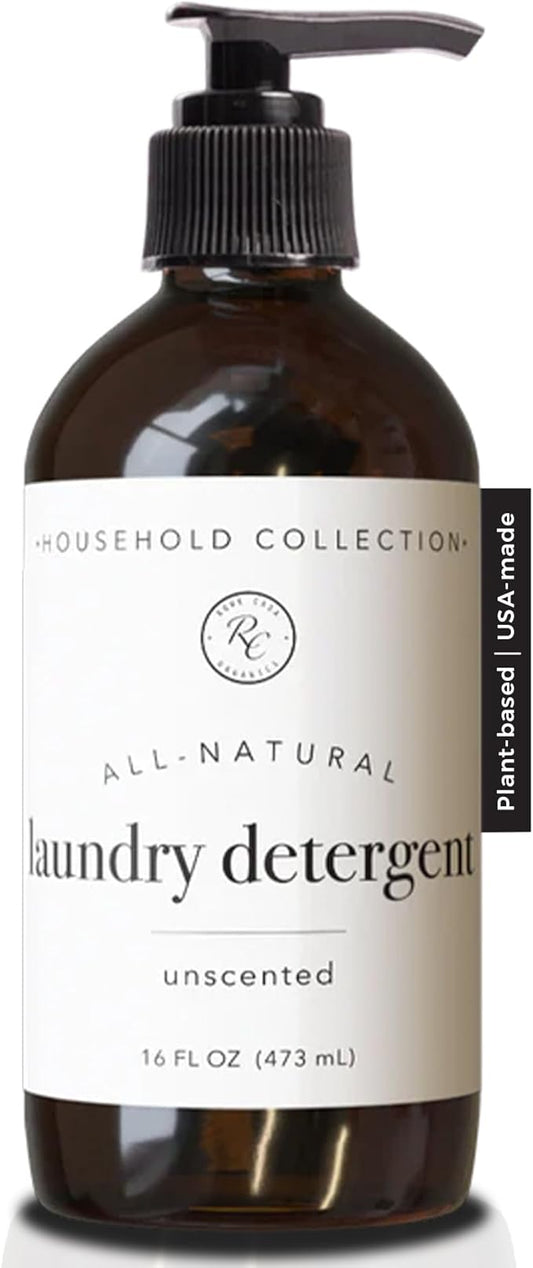 Rowe Casa Organics Unscented Laundry Detergent Liquid – Fragrance-Free Liquid Washing Detergent to Add Your Favorite Essential Oil Scents – 16 oz Pump Bottle