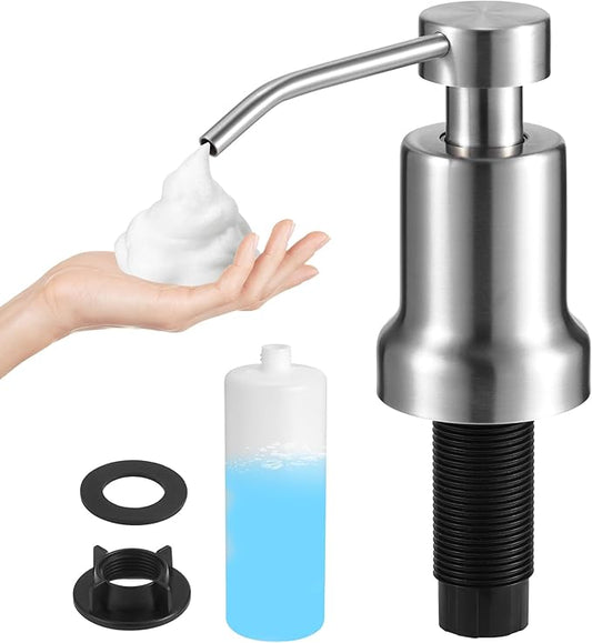 Yofidra Soap Dispenser for Kitchen Sink and Bathroom Countertop: Built in Foaming Sink Soap Dispenser Pump, Stainless Steel Foam Soap Pump with 17oz Under Counter Bottle