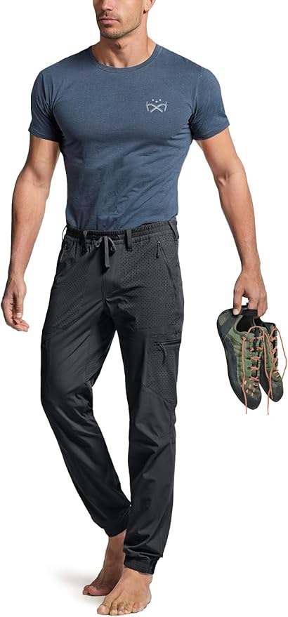 CQR Men's Lightweight Vent Hiking Pants, Water-Resistant & Breathable Sports Outdoor Athletic Pants with Elastic Waist