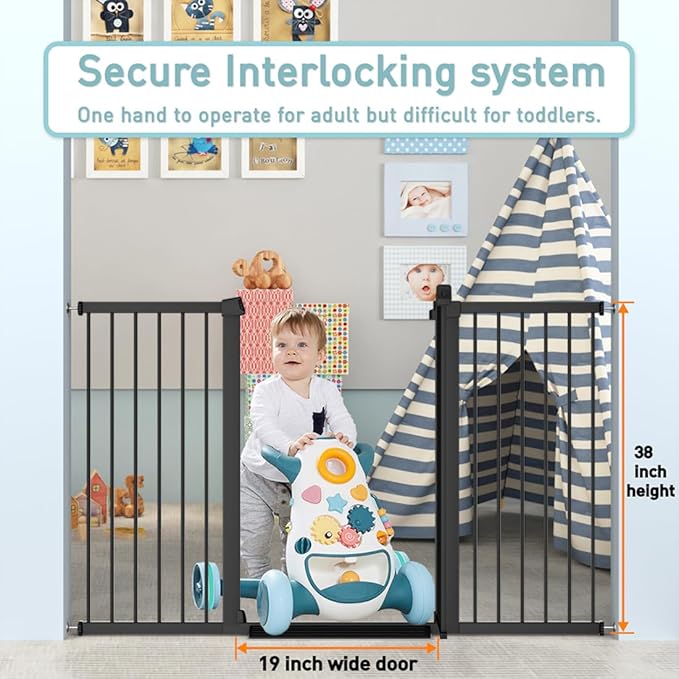 Fairy Baby Extra Tall Baby Gate Stand 38" Tall, 70.9"-76.3" Extra Wide Large Safety Child Gates for Doorway, Metal Auto Close Dog Gate for House, Stair Gates for Kids or Pets No Drilling, Black