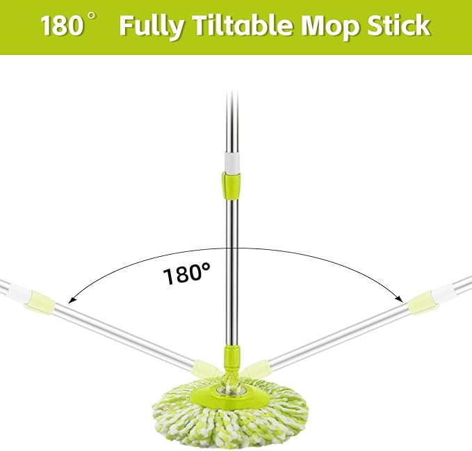 Spin Mop Replacement Handle, 47.6-inch 360 Degrees Rotating Telescopic Replacement Mop Stick with a Robust Stainless Steel Disc for Spin Mop Bucket Cleaning System (Stainless Steel Disc,Green)
