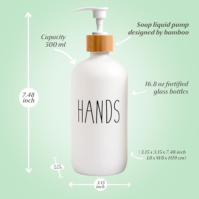 2 Pack Glass Soap Dispenser Set, Hand and Dish Glass Soap Dispensers for Kitchen Sink, Kitchen Soap Dispenser Set Suitable for Black and White Kitchen Décor