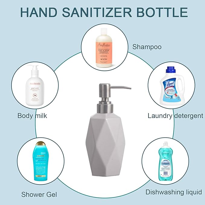 Soap Dispenser, 13.5oz Ceramic Soap Dispenser Bathroom for Kitchen & Bathroom (Light Grey)