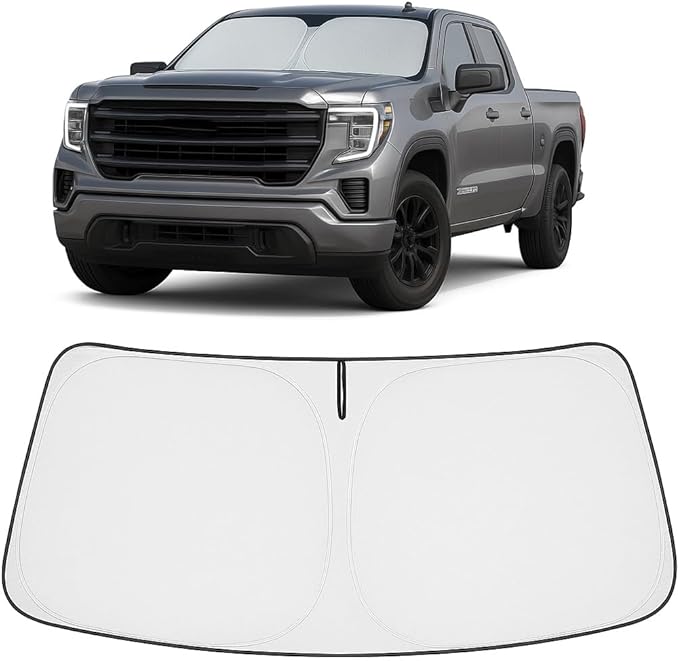 Proadsy 2025 Upgrade Windshield Sun Shade Custom Fit GMC Sierra 2019-2025 4-Layer Foldable Front Sunshade Protector Sun Visor Blocks UV Rays Keep Car Cooler Accessories