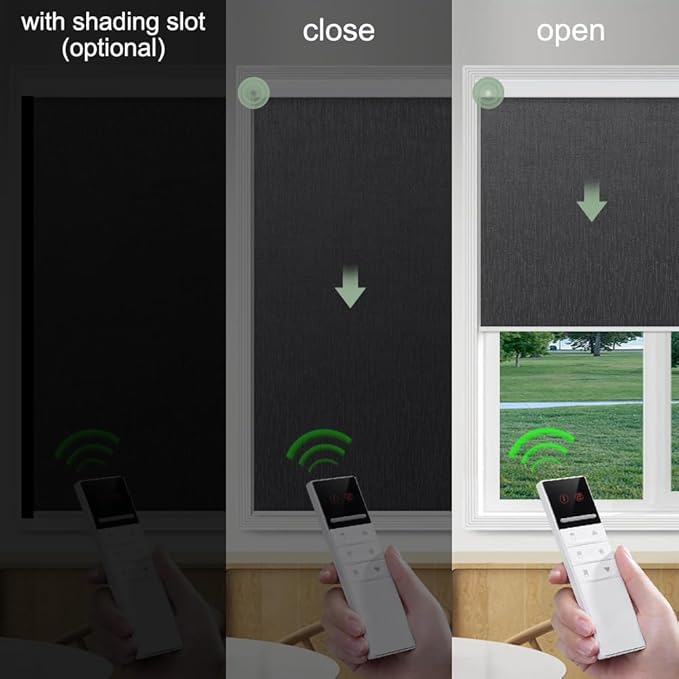Zshine Motorized Blackout Window Blinds Customize Width (23-95 Inches) Remote Control Wireless and Rechargeable Roller Shades Blinds for Windows, Home, Office, Hotel, Club, Restaurant(82164F)