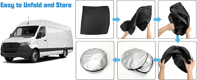 D-Lumina Windshield Sunshade - Compatible with Freightliner Sprinter & Mercedes Benz Sprinter Cargo, Crew, Passenger Motorhome 2007-2025 - Foldable Front Window Sun Protector, Sunshade, Heat Shield