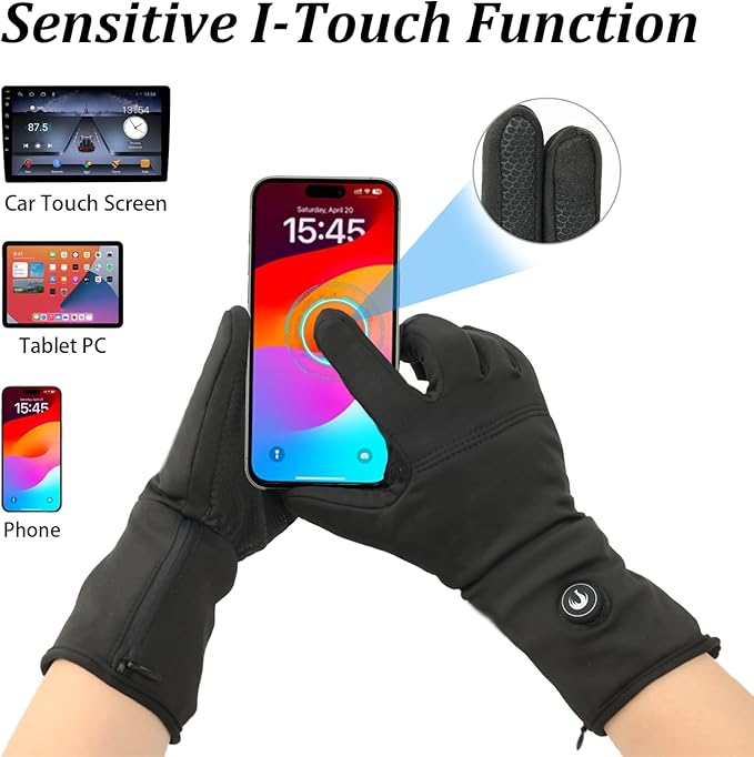 Heated Glove Liners for Men Women - Rechargeable Battery-Powered Electric Heating, Thin Flexible Touchscreen Gloves
