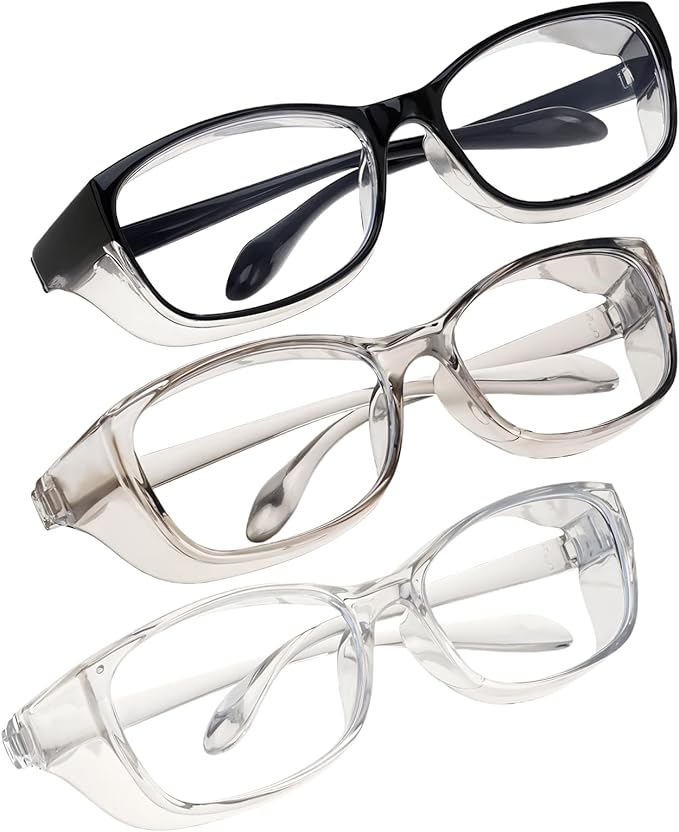 3 Pack Safety Glasses Nurses Goggles Anti Fog Protective Eyewear Square Clear Stylish Lab Goggles Scratch Side Shields Eyewear Light Eye Glasses for Women Men Adults Essentials