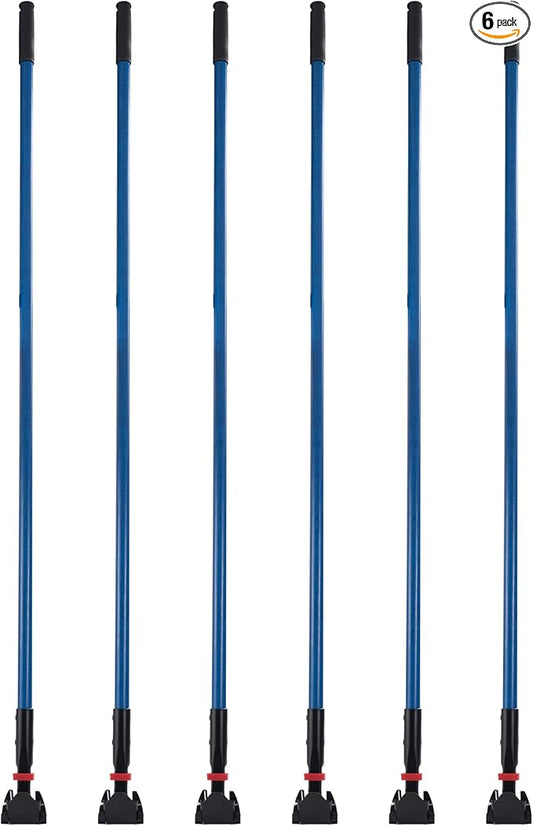 Matthew Cleaning Jaw Clamp Mop Handle, Snap-On Fiberglass Dust Mop Handle for Floor Cleaning, Gripper Holder with Clip-On Connector for Janitorial Supplies, Commercial Use,Restaurants, 60 Inches Blue