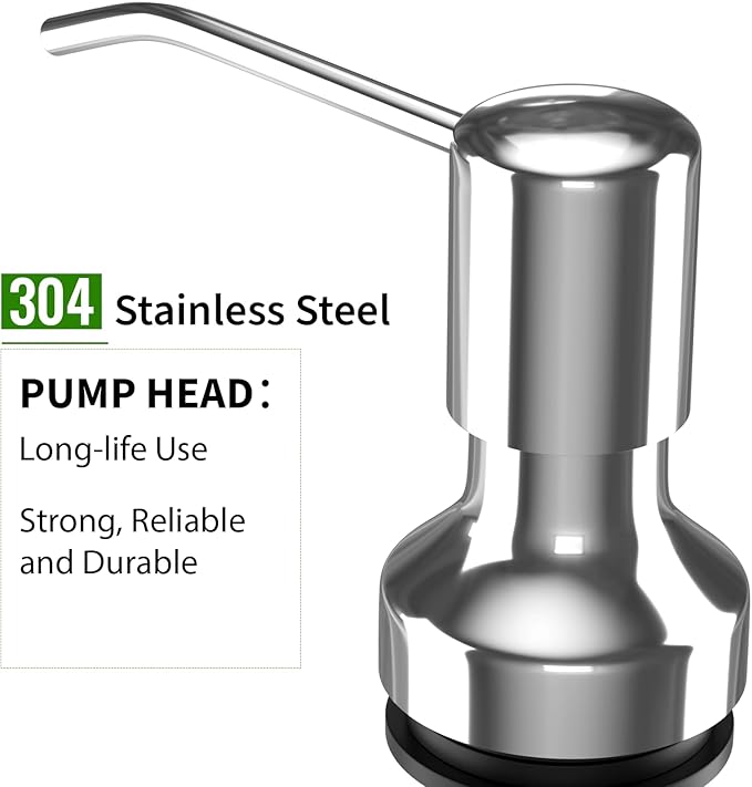 Soap Dispenser for Kitchen Sink, Kitchen Sink Soap Dispenser with 17 OZ Bottle, Refill from The Top Bar, Longer Threaded Shaft Shank, Wide Pump Head Base (Chrome)