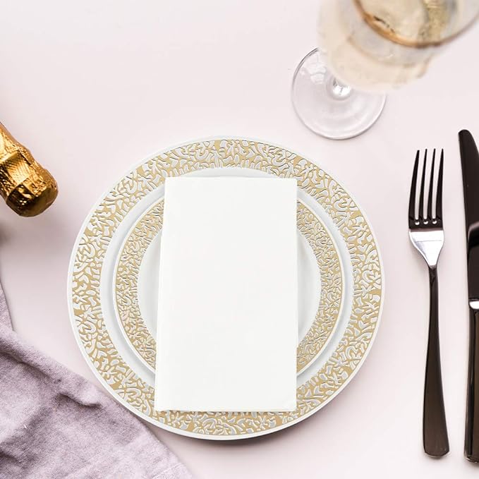 Vplus 200 Pack Premium Quality Guest Towels Disposable Dinner Napkins Soft, Absorbent, Party Napkins for Wedding Reception,Parties, Dinners or Catering Events，and Everyday Use (White, 200)