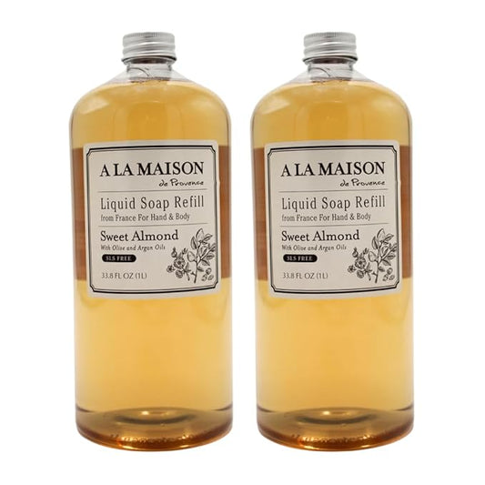 A LA MAISON Sweet Almond Natural Hand Wash Made with Essential Oils - Biodegradable, Plant-Based, Vegan, Cruelty-Free (33.8 Fl Oz Refill, 2 Pack)