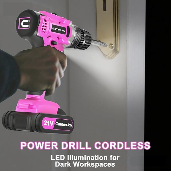 GardenJoy 20v Cordless Drill Set, Power Electric Kit Battery With Charger 30Nm 2-Speed 3/8" Keyless Chuck 24+1 Position Drill Driver screwdriver Bits with LED Electric Work Light Women DIY
