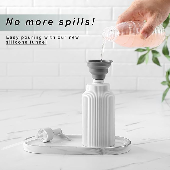 Modern Matte White Soap Dispenser for Bathroom，14oz Ceramic Soft Touch Hand Lotion Dispenser with Pump，Liquid soap Dispenser for Kitchen Rubber Paint (White)