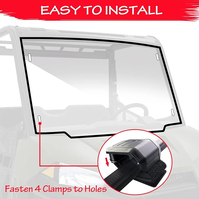 StarknightMT Ranger Windshield Compatible With Polaris Ranger Midsize 500 570 ETX EV 2015-2025, Scratch-Resistant Ranger 570 Front Full Windshield, Clear