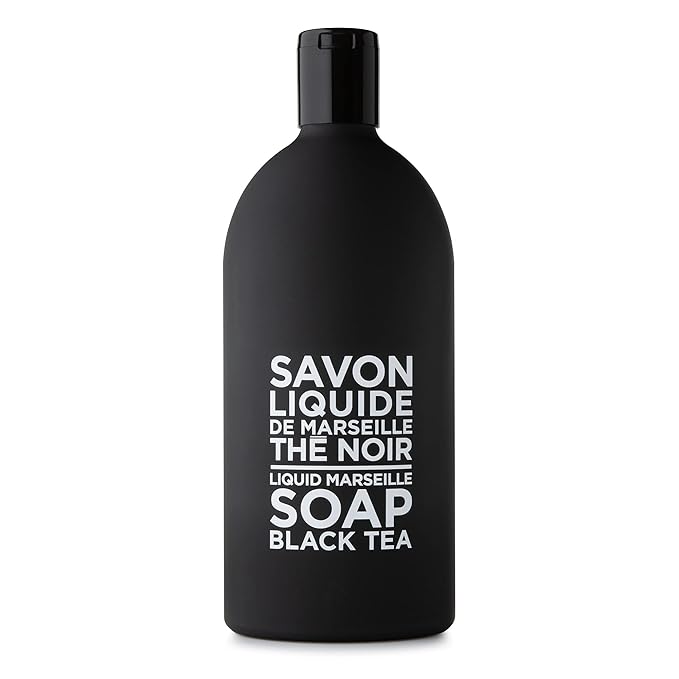 Compagnie de Provence Savon de Marseille Extra Pure Liquid Soap - Black Tea - 16.7 Fl Oz Glass Pump Bottle and 33.8 fl oz Plastic Bottle Refill