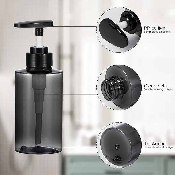 Shampoo Bottles with Pump, Yebeauty 2 Pack Empty Refillable Shower Bottle 10oz 300ml Squeeze Lotion Dispenser for Bathroom,Shampoo Soap, Conditioner Body Wash Liquidl,Clear Grey
