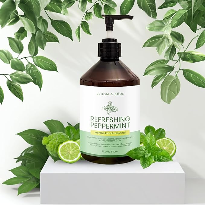 Luxury Liquid Hand Soap - Natural Scented Hand Wash - Gentle Hand Soap with Essential Oils & Aloe Vera - Moisturizing Handwash for bathroom and Kitchen - Refreshing Peppermint Scent, 16.9oz