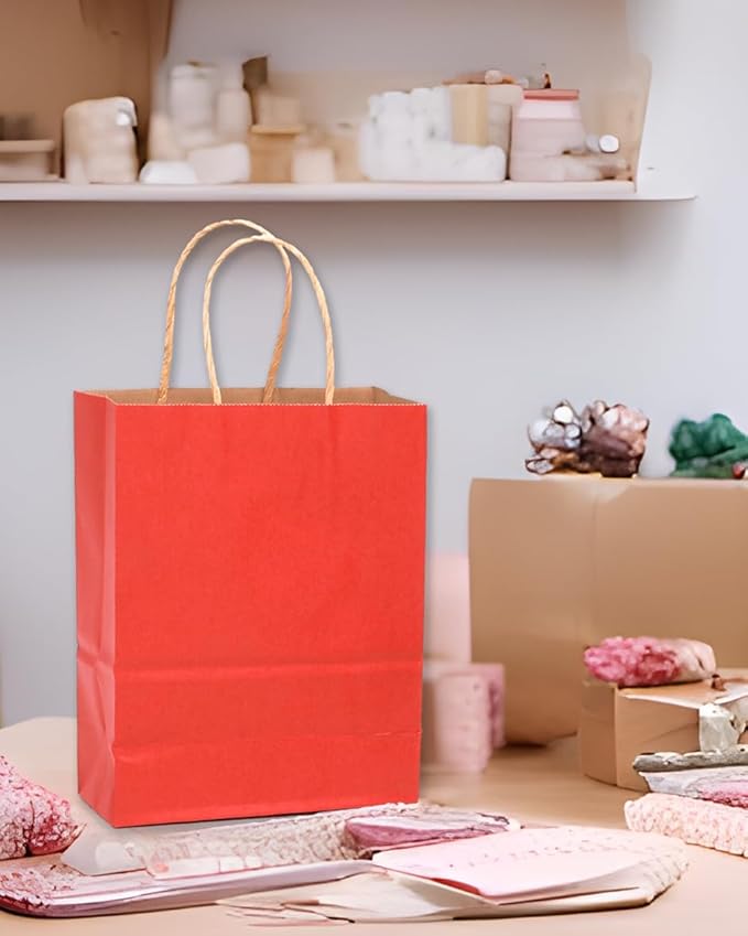 qiqee 32-Packs Red Paper Gift Bags with Handles Bulk 8.26"×6"×3.15" Small Size Gift Bags Multiple Uses（Small Size）