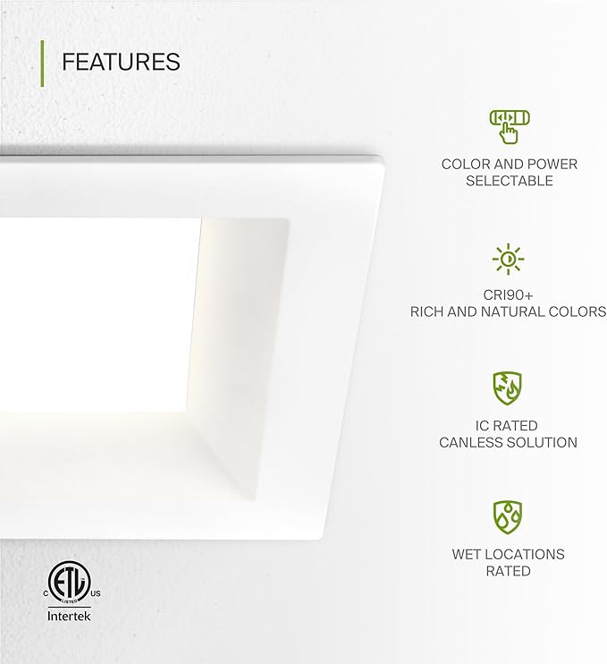 ASD Commercial LED Downlight 8 Inch, Square Power Adjustable Downlights 16/22/26/30/35W, LED Recessed Lighting 120-277V, 5 CCT 2700K-5000K, Dimmable Ceiling Light Fixture, IC Rated, White, ETL, 4 Pack
