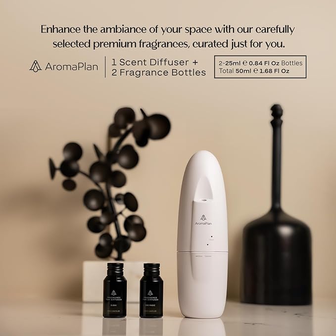AromaPlan 5 Star Collection 2025 Plug in Diffuser (2 Fragrances Included)-Cold Air & Waterless Diffusers for Home & Office- Silent Wall Diffuser Plug in, Bluetooth App Control, 500 sq. ft (White)