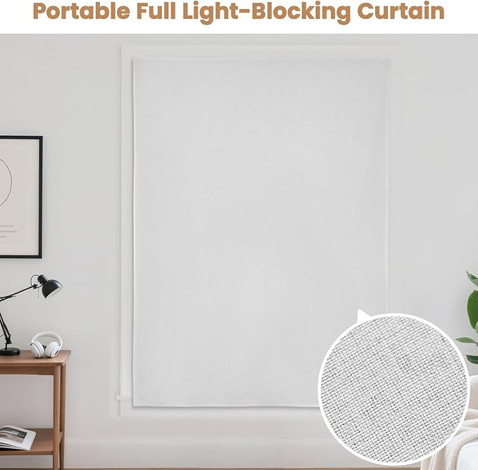 Adhesive Curtain,100% Blackout Shades,No Rod,Easy to Install,Provides Privacy Protection for Bedrooms (Grayish White - W60 × L84 in)