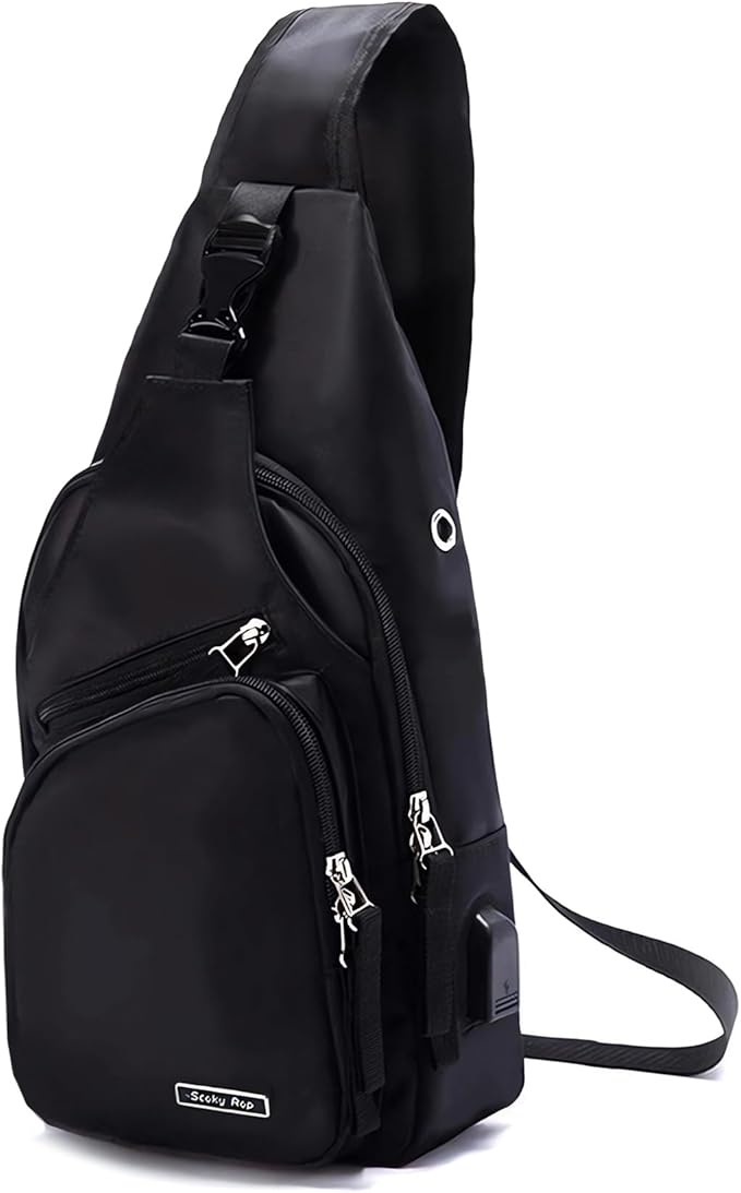Seoky Rop Men Women Sling Backpack Nylon Water Resistant Shoulder Chest Crossbody Sling Bag with USB Charging Port