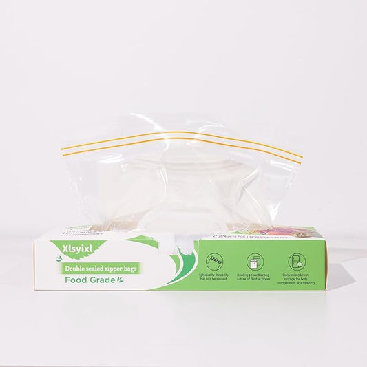 2-in-1 Reusable Food Storage Bags - Small 15 Pack(8.1"x7.1") & Large 10 Pack (10.7"x11") | Leakproof Freezer Bags, BPA-Free Eco-Friendly Silicone Zip Bags for Meal Prep, Snacks, Leftovers, Travel