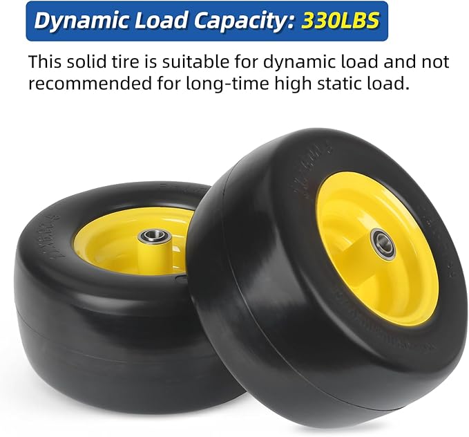 11x6.00-5 Flat Free Zero Turn Mower Tire and Wheel, 11x6-5nhs Riding Mowers Lawn Tire and Wheel with 3/4" Bearing, 5.8" -8" Centered Hub, 2 Pack