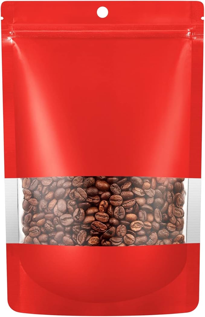 60 Pack Stand up Matte Metallic Storage Bags with Clear Front Window Heat-Sealable Resealable Solid Color Pouches for Food Storage Containers Organizer(Red,5.5 * 7.9 inch,Pack of 60)