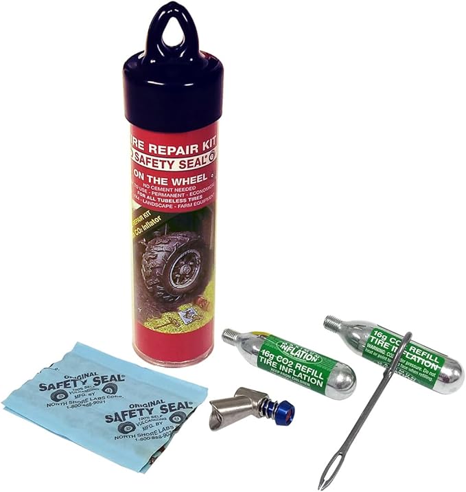 Safety Seal ATV Tire Repair Kit – Ready-to-Use Tubeless Tire Plug Kit with CO₂ Inflator, 6 Self-Vulcanizing 4" Repairs – for ATV, UTV, Quad & Motorcycle Tires