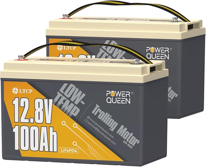 Power Queen 2Pack 12.8V 100Ah Trolling Motor LiFePO4 Battery, Low Temperature Cut-off Function, Built-in 100A BMS, Grade A Battery Cell, Up to 15000+ Cycles