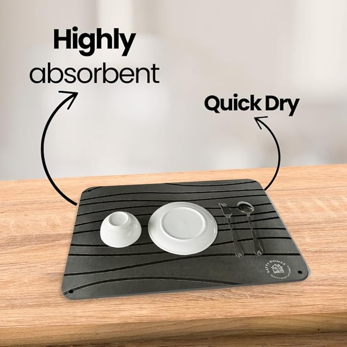 Diatomaceous Earth Dish Drying Mat with Non-Slip Stainless Steel Feet - 16 L x 12 Inch Odorless, Quick Drying Stone Mat for Kitchen Sink - Heat Resistant, Super Absorbent Dish Drying Stone