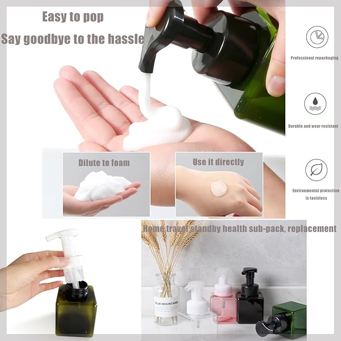12 Piece 250ml Foam Soap Dispenser, Travel Foam Dispenser. Refillable Plastic Pump Hand Soap Bottle, Travel Essentials, Clear Container for Bathroom Vanity